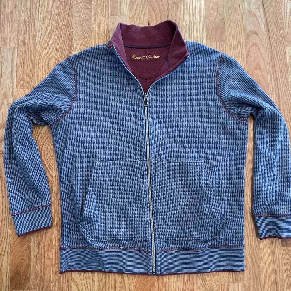 Robert Graham Mens Full Zip Reversible Long Sleeve Knit Houndstooth Sweater Sz M